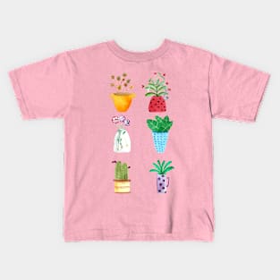 Watercolor potted plants collection house plants hand painted Kids T-Shirt